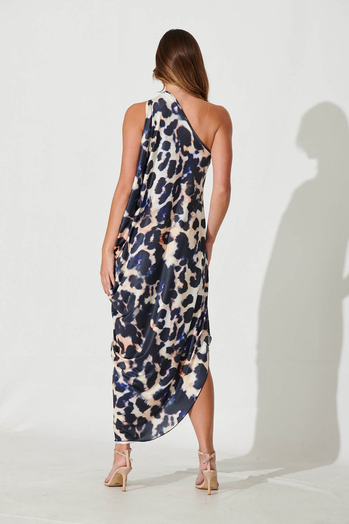 Goddess One Shoulder Maxi Dress In Navy And White Print - back