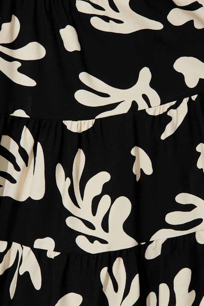 Modical Midi Dress In Black With Cream Print - fabric