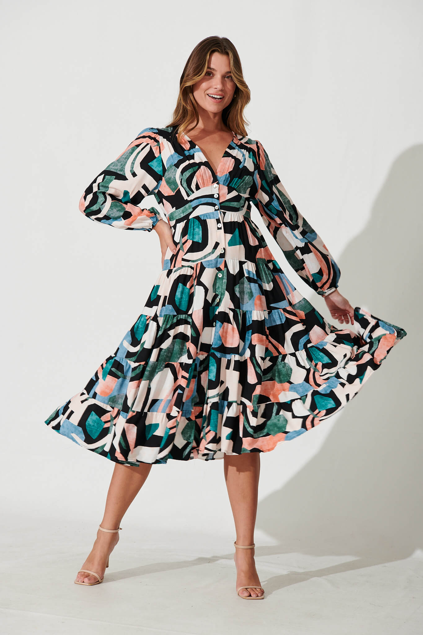 Modical Midi Dress In Black With Multi Swirl Print – St Frock