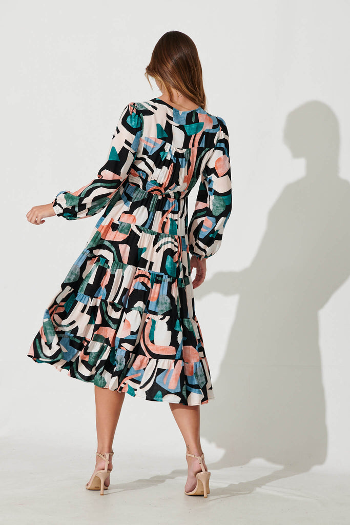 Modical Midi Dress In Black With Multi Swirl Print – St Frock