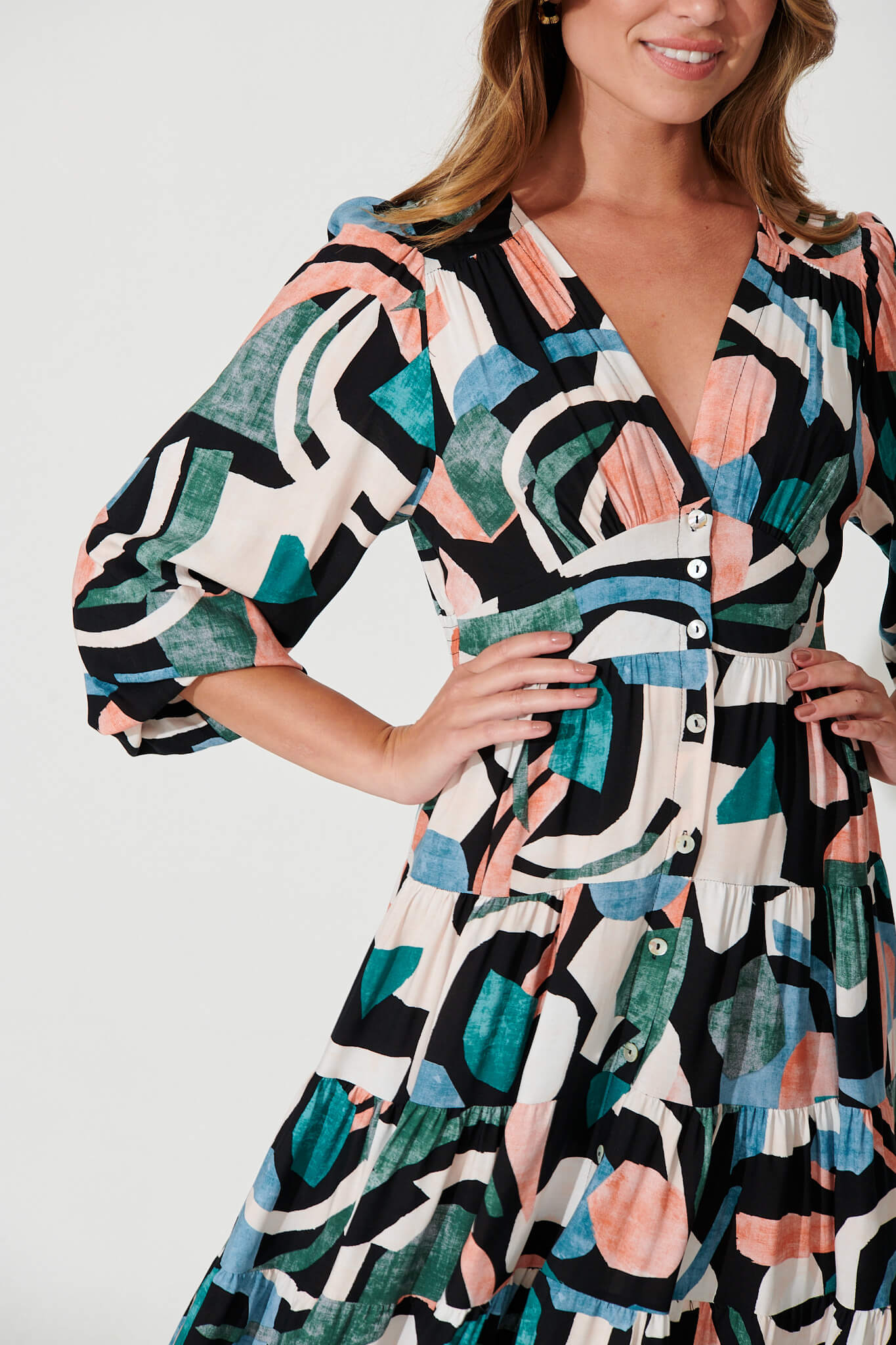 Modical Midi Dress In Black With Multi Swirl Print – St Frock