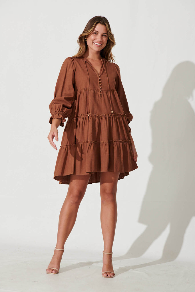 Gene Smock Dress In Brown Cotton Blend - full length