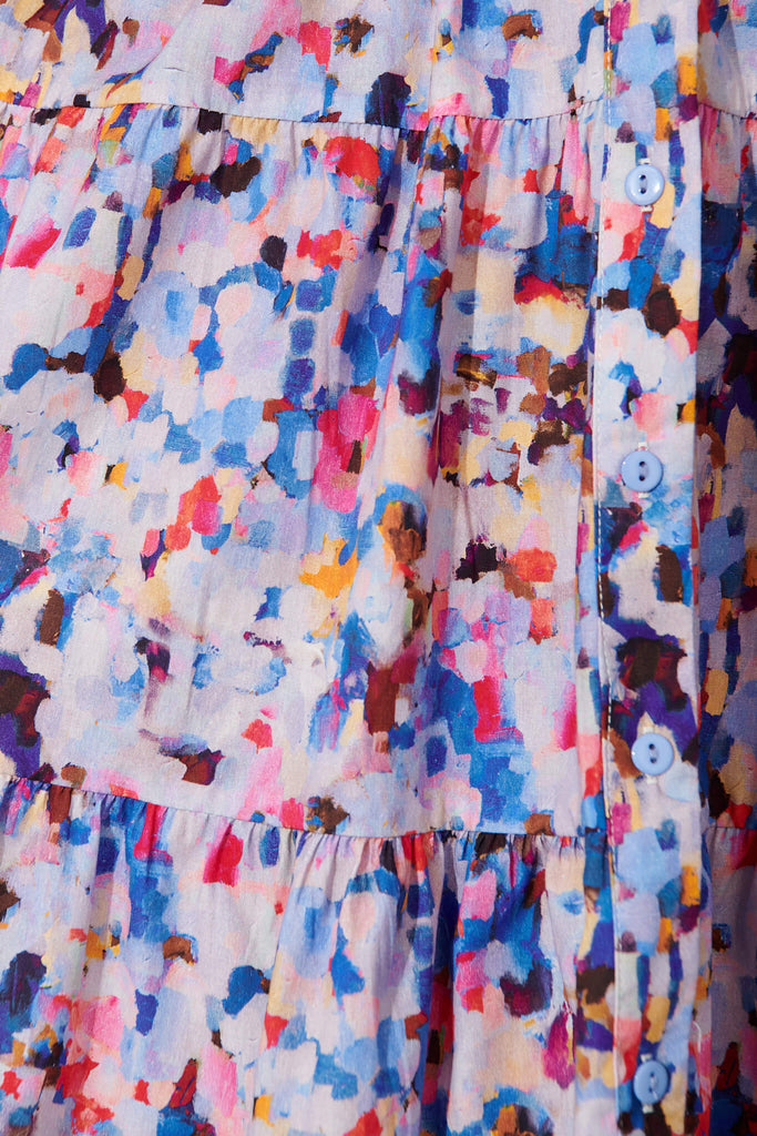 Saldana Smock Dress In Blue Multi Watercolour Cotton - fabric