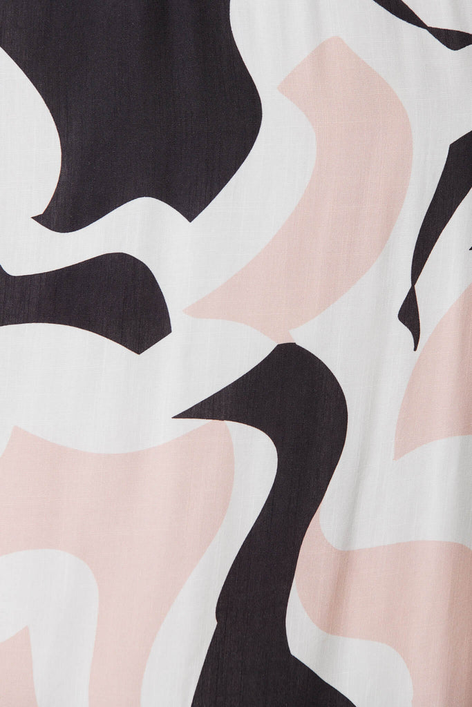 Ciao Midi Dress In Blush With Cream Geometric Linen Blend - fabric