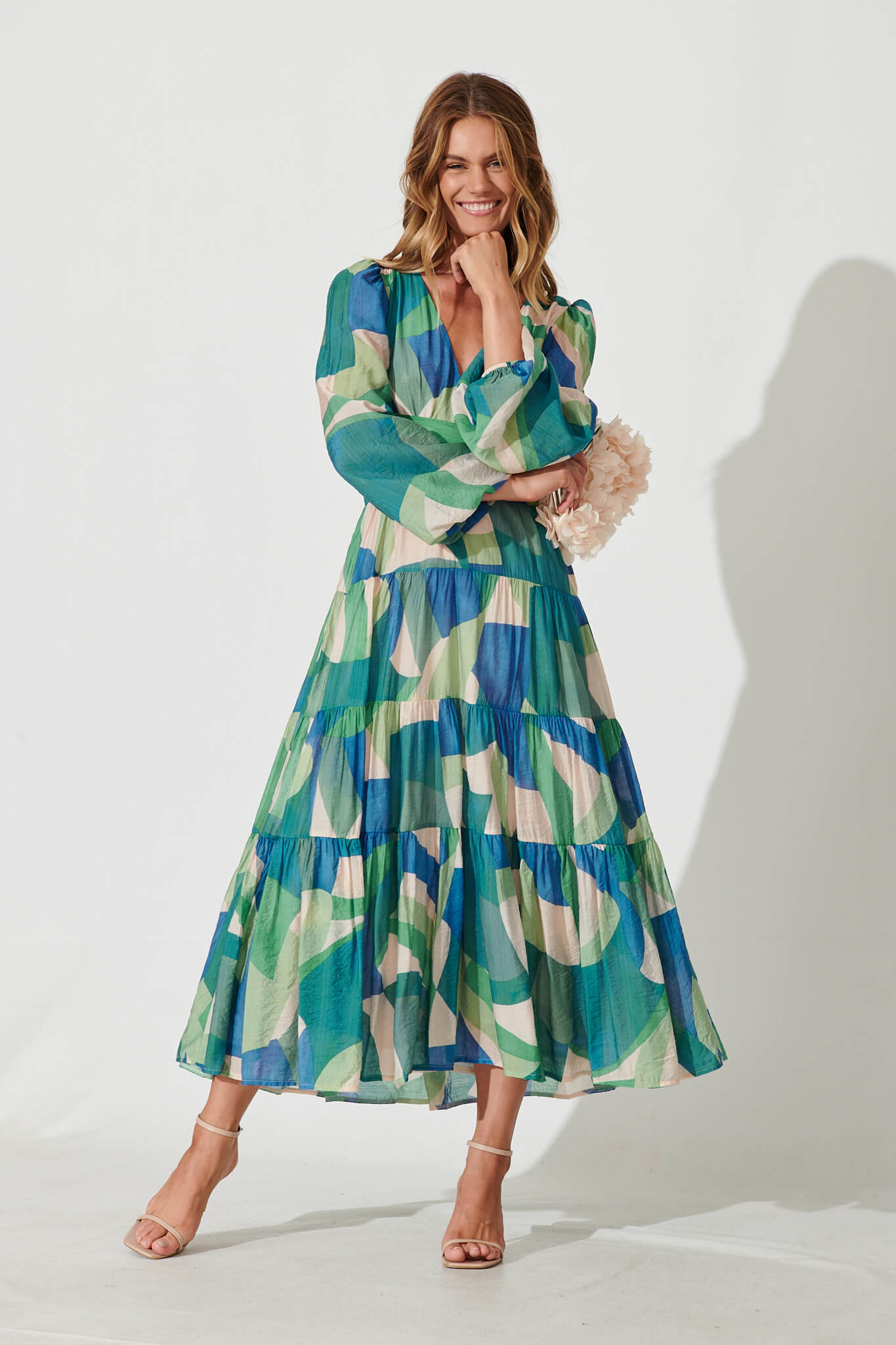 Blue green long dress sales