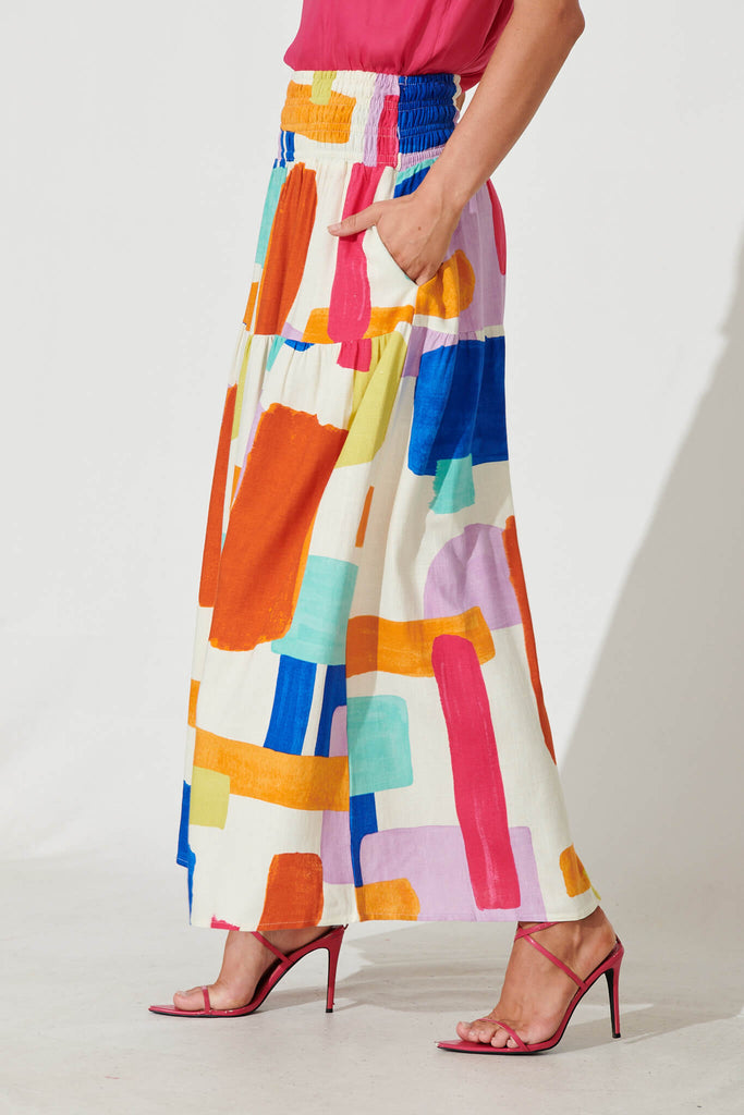 Bloom Maxi Skirt In Bright Multi Linen Blend - side