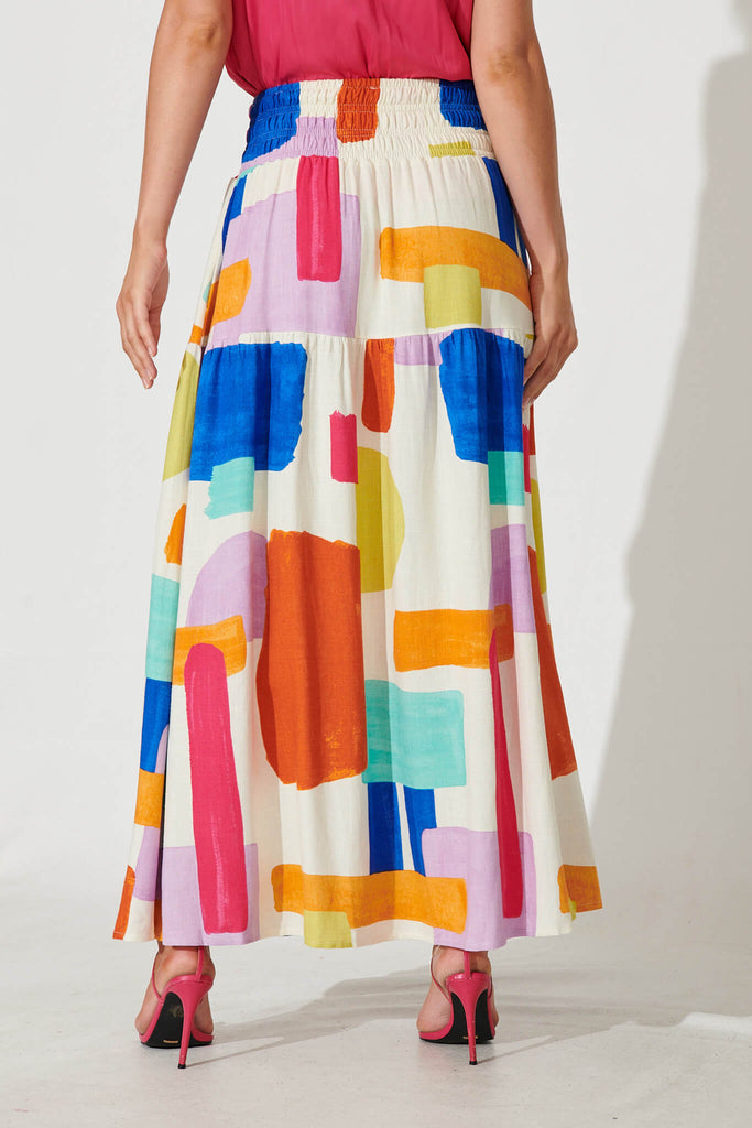 Bloom Maxi Skirt In Bright Multi Linen Blend - back