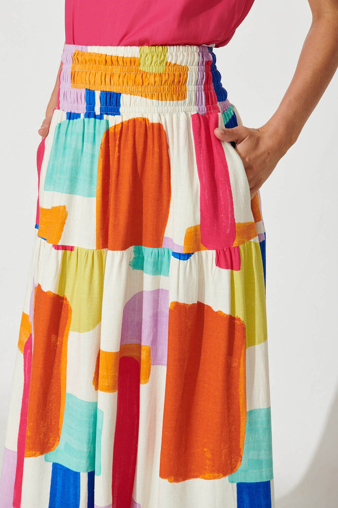 Bloom Maxi Skirt In Bright Multi Linen Blend - detail