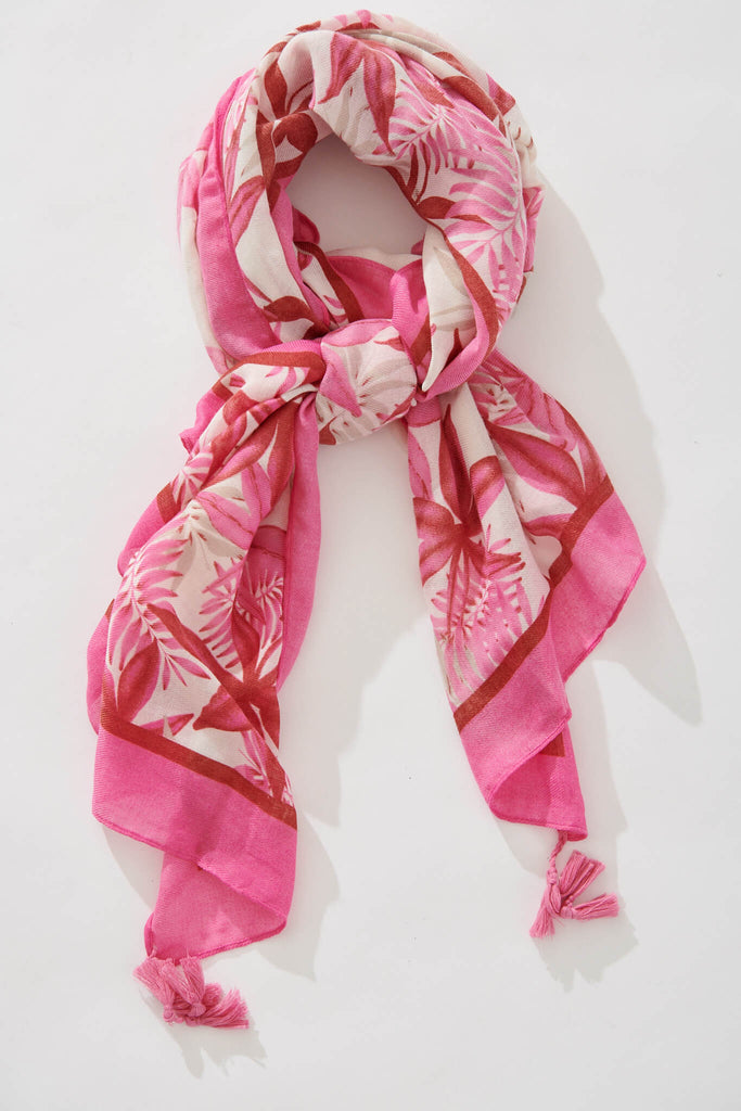 Hepburn Scarf In Pink Floral Cotton Blend - flatlay