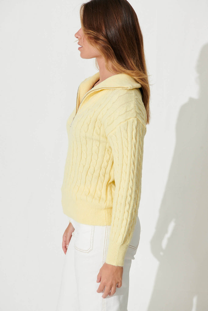 Tanna Zip Knit In Yellow Wool Blend - side