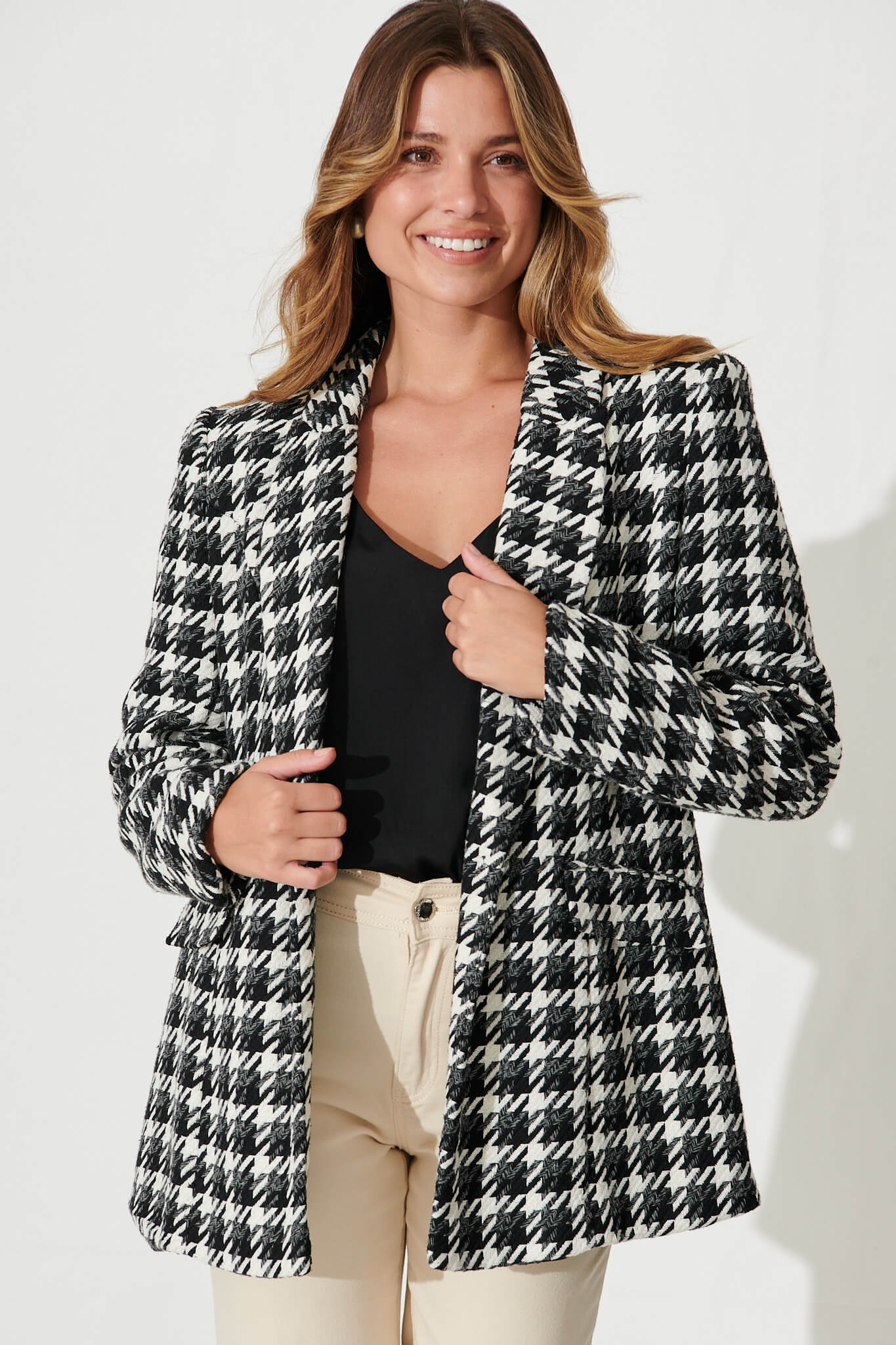 Houndstooth long blazer hotsell