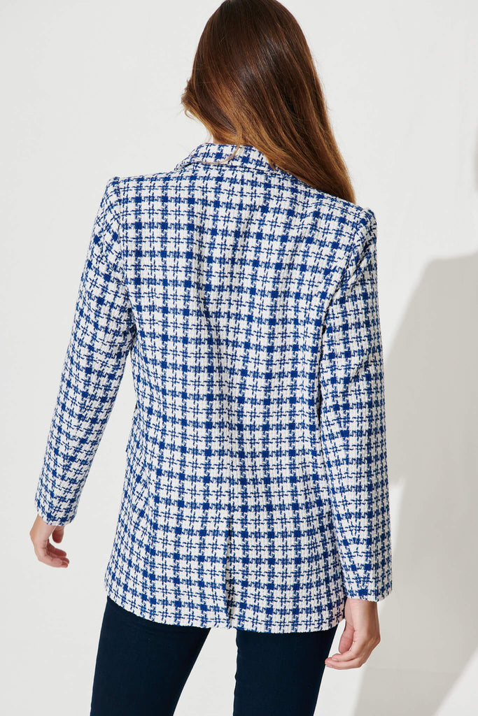 Malta Blazer In Blue With White Houndstooth Jacquard - back