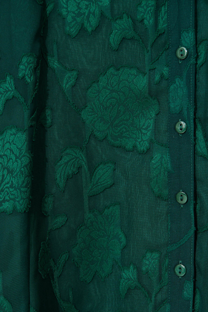 Lilianna Midi Shirt Dress In Emerald Burnout Chiffon - fabric