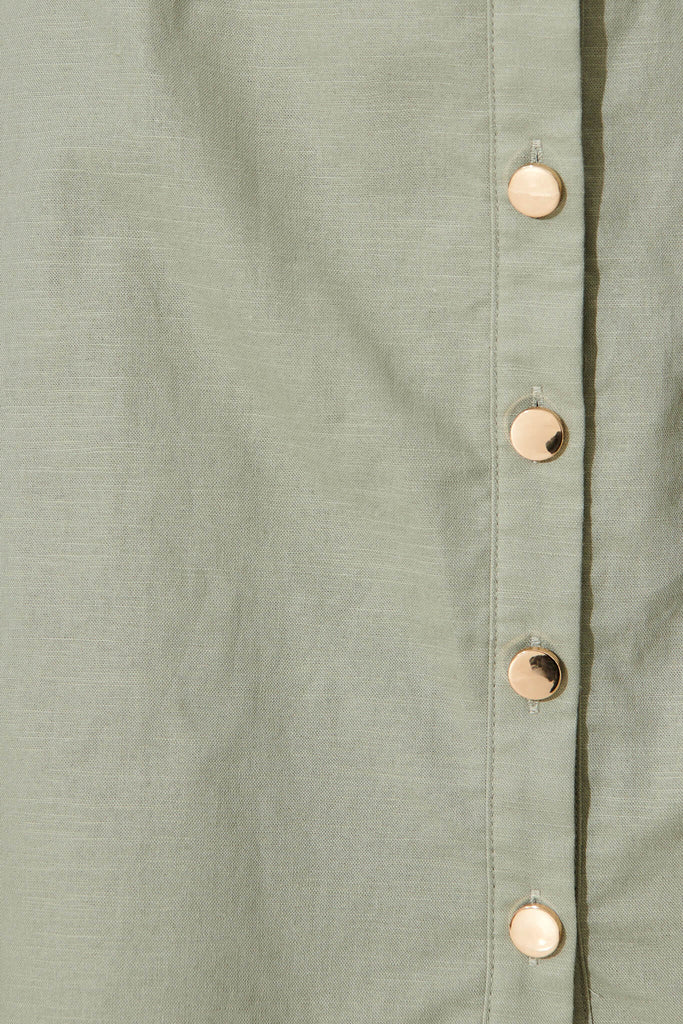 Reece Shirt Dress In Khaki Cotton Linen - fabric