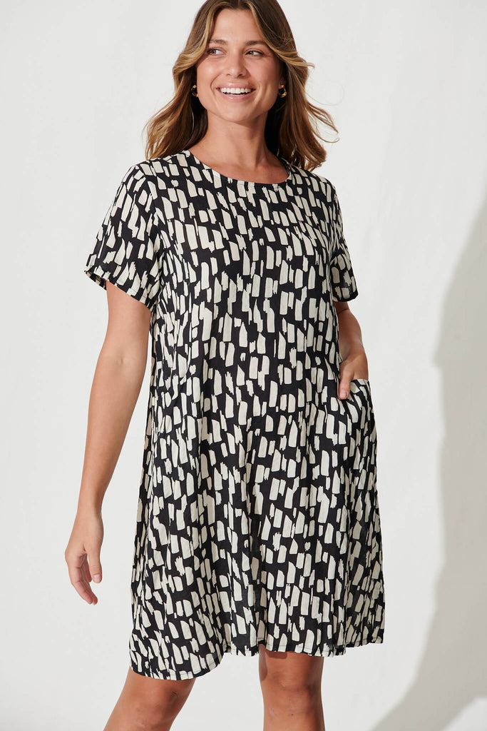 Nectar Smock Dress In Black And White Cotton Blend - front
