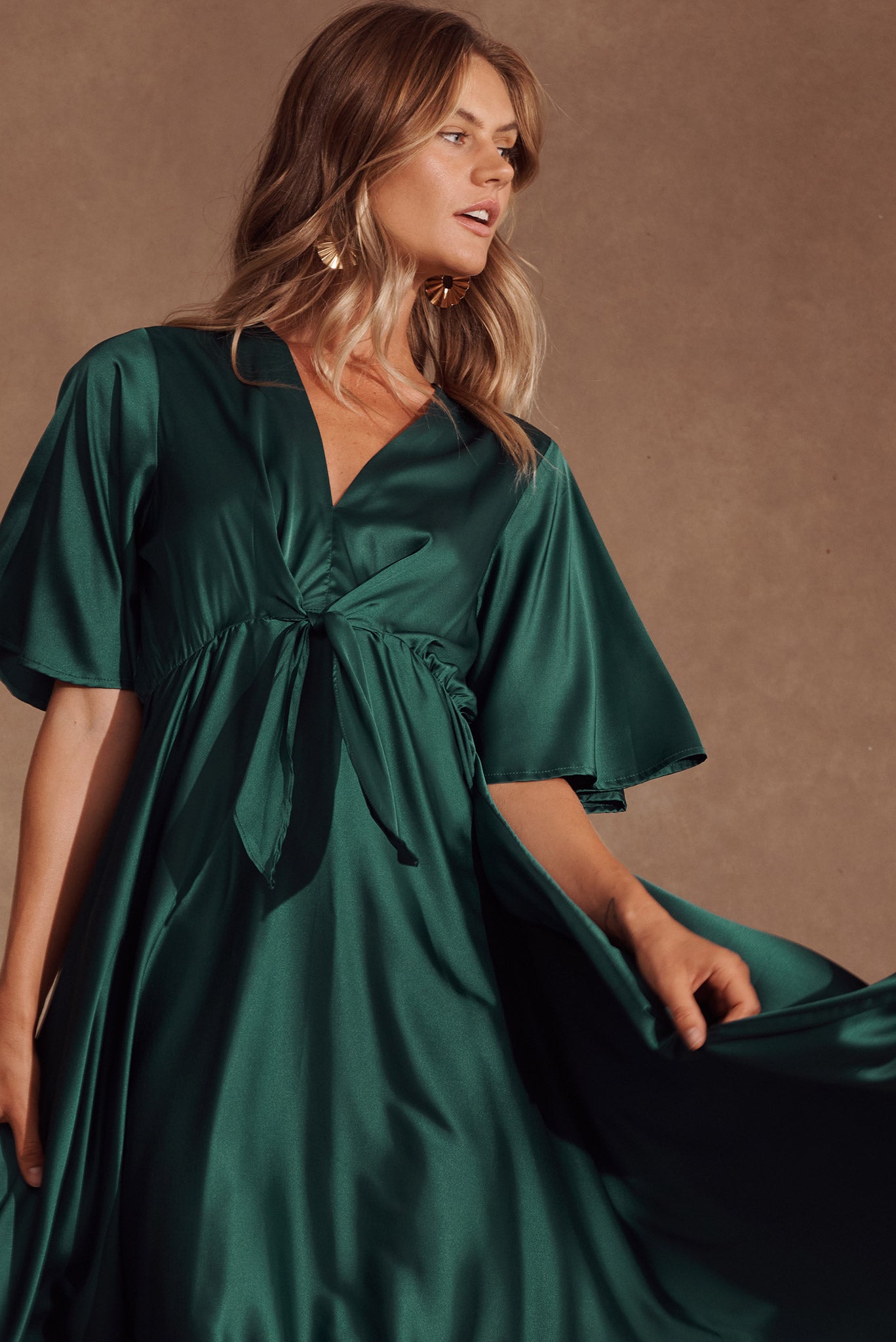 green silk dress australia Cassiopeia Open Back Maxi Dress Forest Green