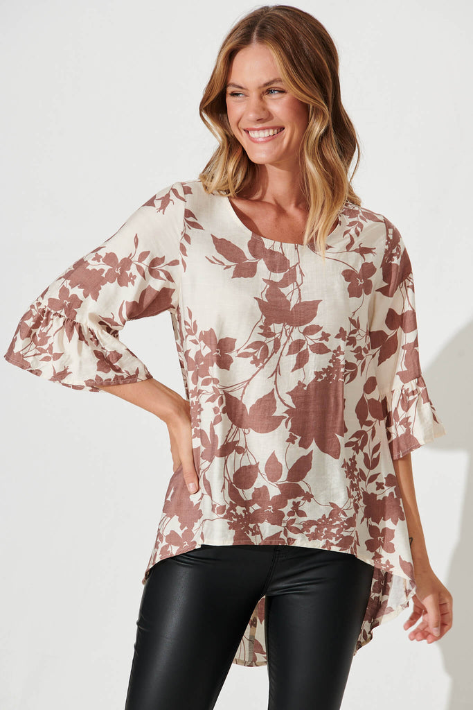 Boniface Top In Cream With Tan Floral - front