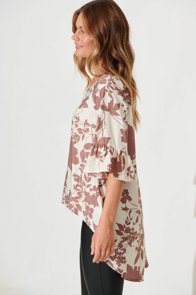 Boniface Top In Cream With Tan Floral - side