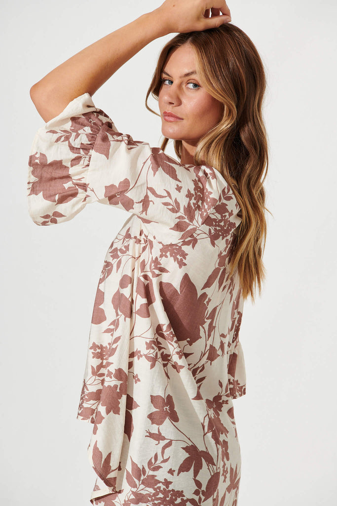 Boniface Top In Cream With Tan Floral - side