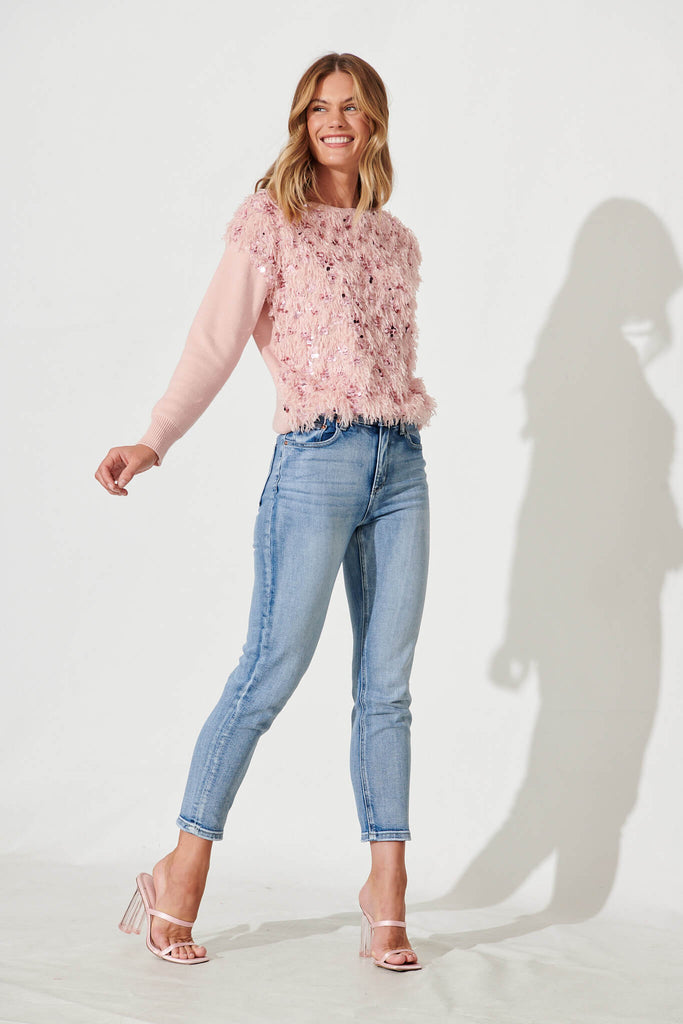 Cento Knit In Pink With Fluffy Sequin Wool Blend - full length