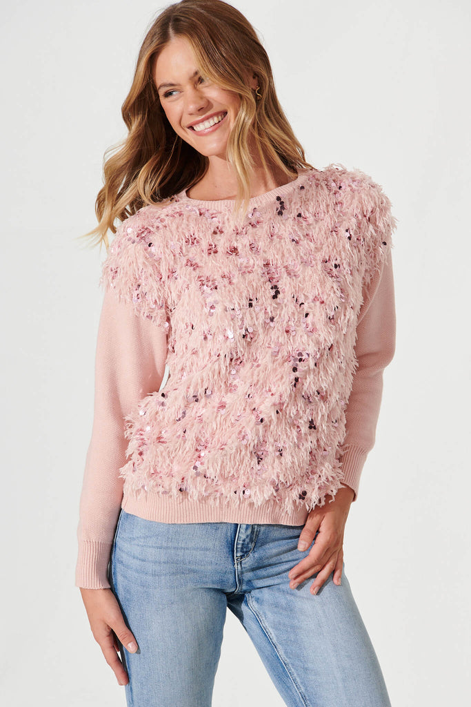 Cento Knit In Pink With Fluffy Sequin Wool Blend - front