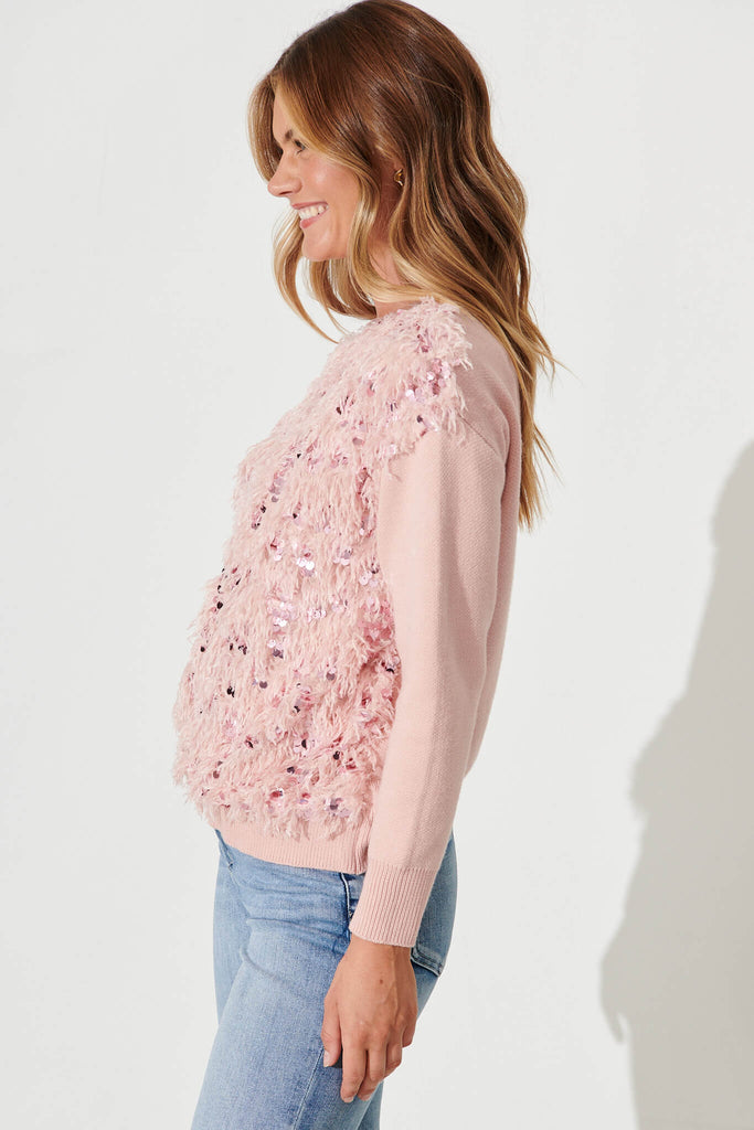 Cento Knit In Pink With Fluffy Sequin Wool Blend - side