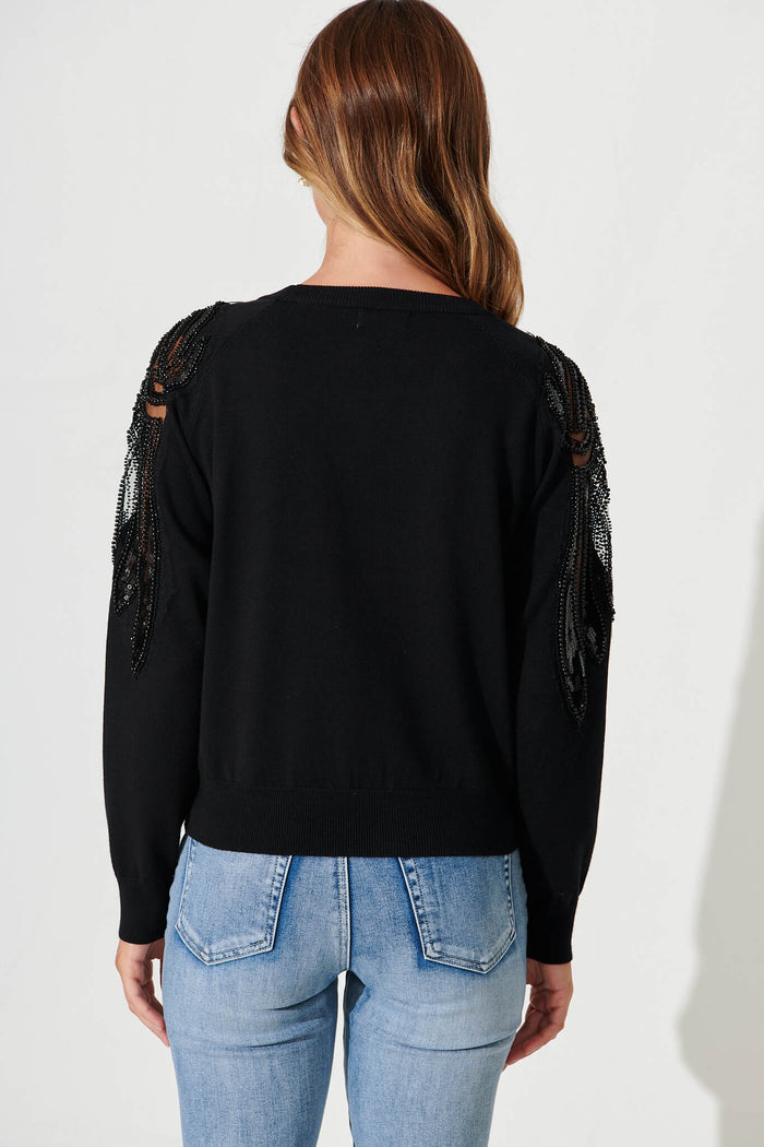 Sarandon Knit With Pearl Detail In Black Cotton Blend - back