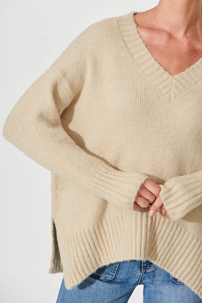 Carmella Knit In Beige Wool Blend - detail