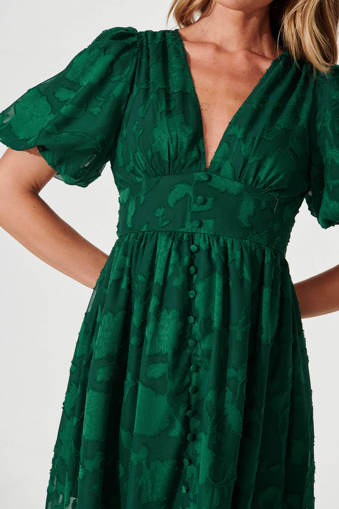 Destiny Midi Dress In Emerald Burnout Chiffon - detail