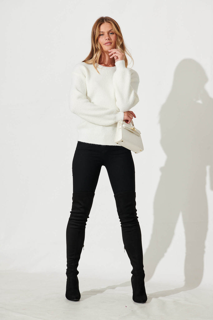 Valeria Knit In White Wool Blend - full length