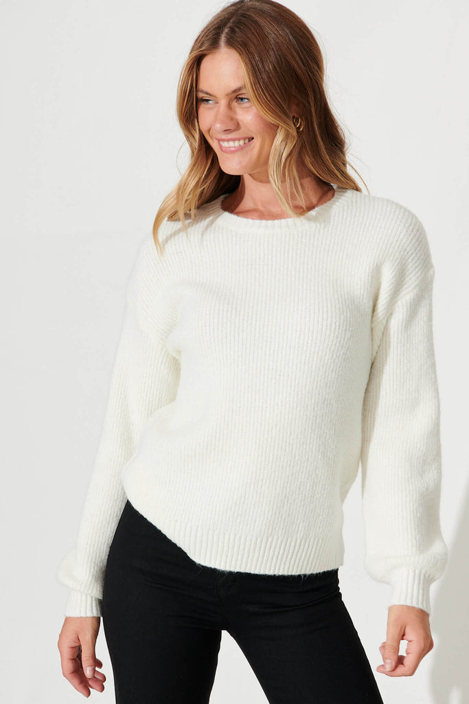 Valeria Knit In White Wool Blend - front