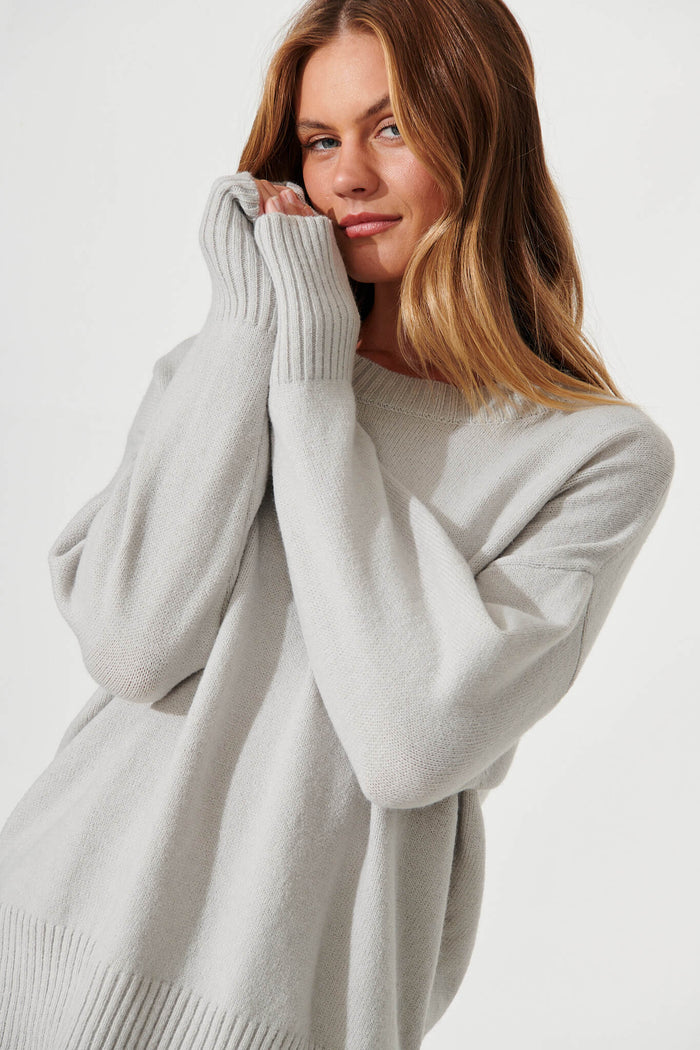 Gracelynn Knit In Grey Wool Blend - detail