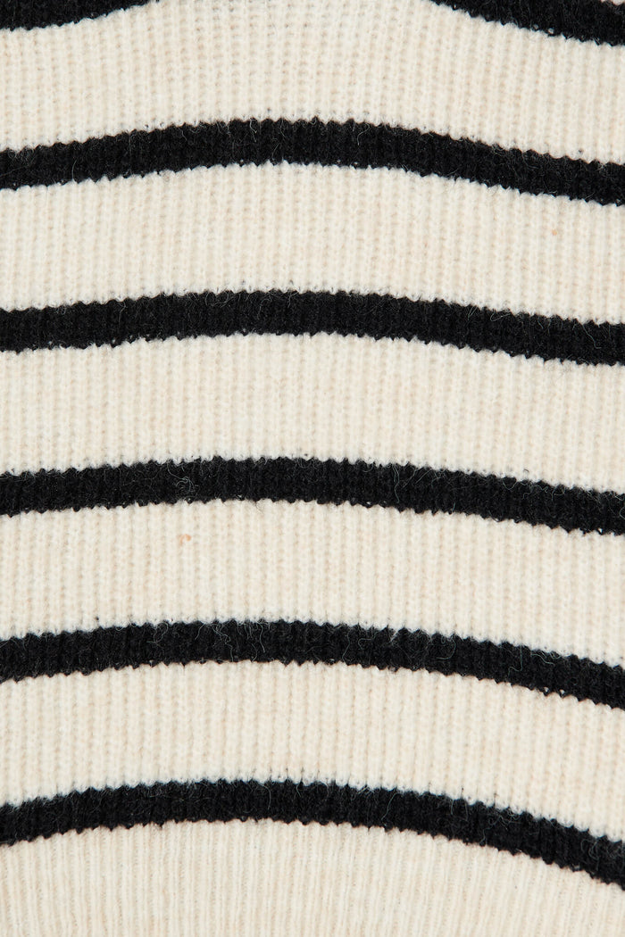Uma Zip Athleisure Knit In Cream Stripe Wool Blend - fabric