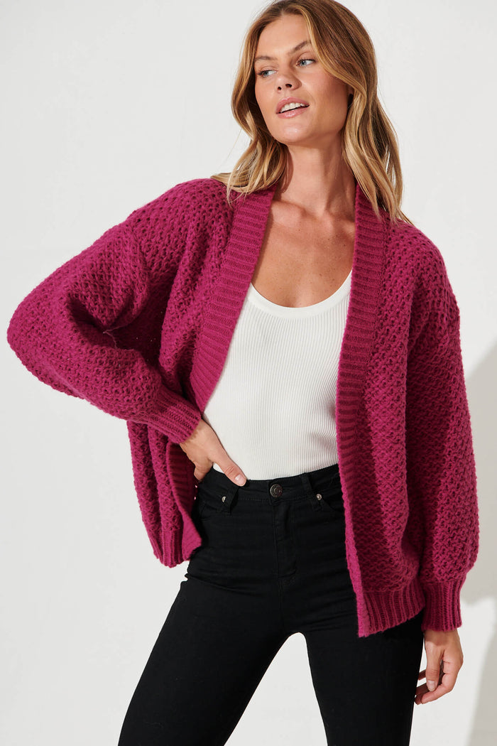 Dante Knit Cardigan In Purple Wool Blend - front