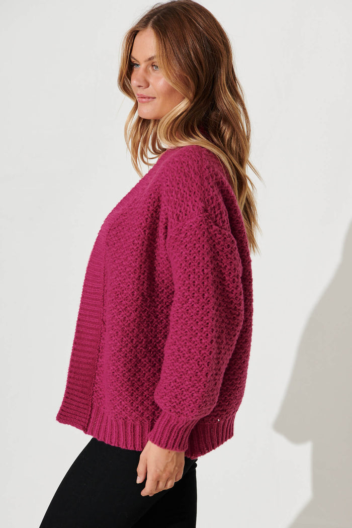 Dante Knit Cardigan In Purple Wool Blend - side