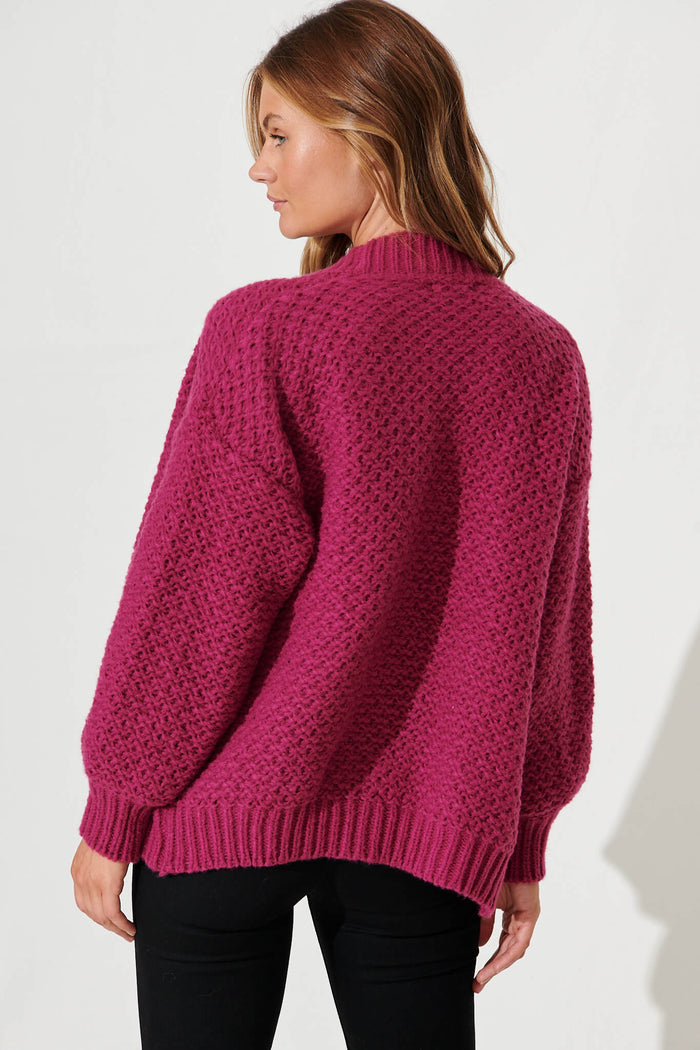 Dante Knit Cardigan In Purple Wool Blend - back