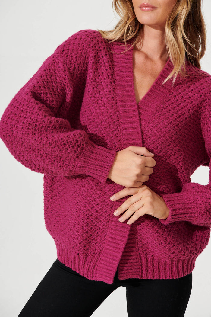 Dante Knit Cardigan In Purple Wool Blend - detail