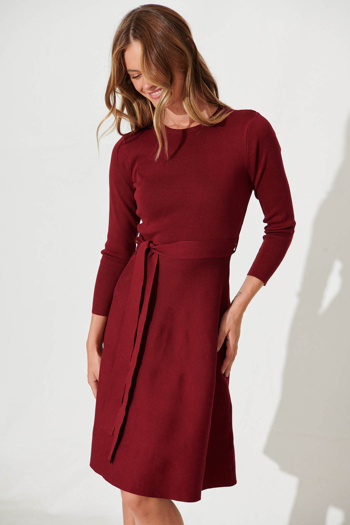 Bensaidy Midi Knit Dress In Wine - front
