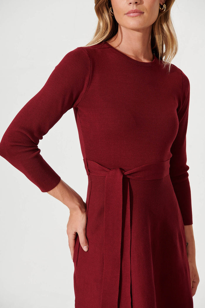 Bensaidy Midi Knit Dress In Wine - detail