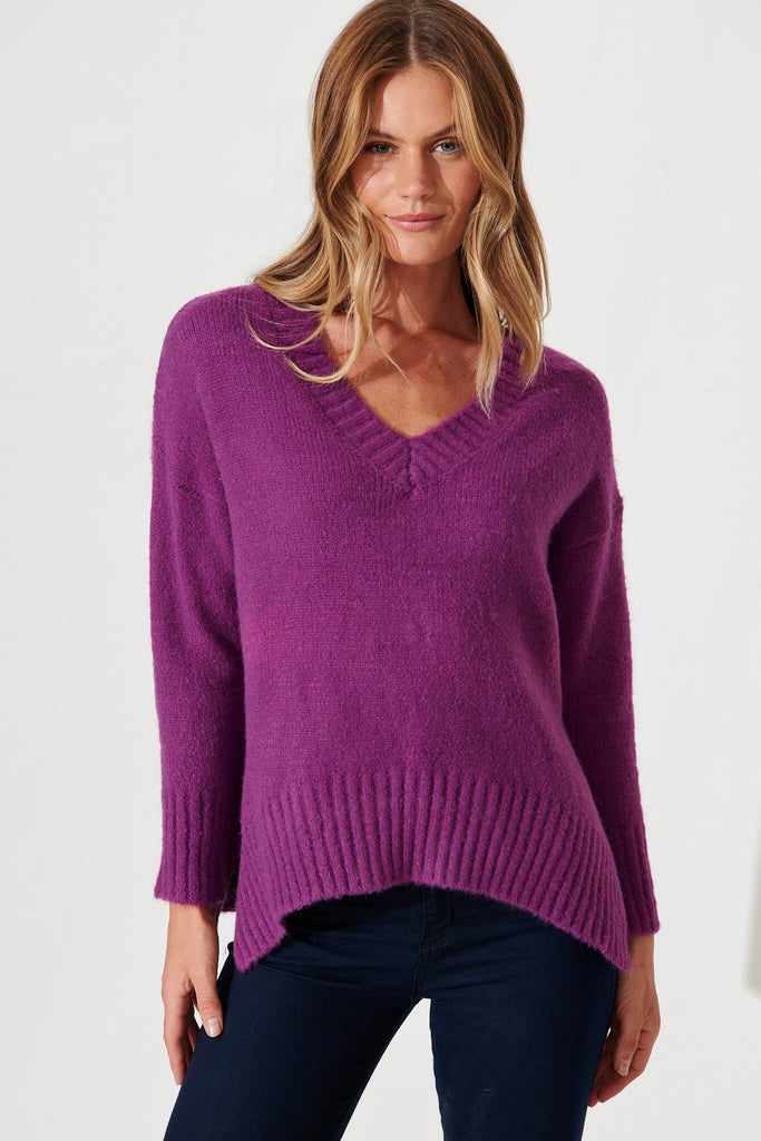 Carmella Knit In Purple Wool Blend - front