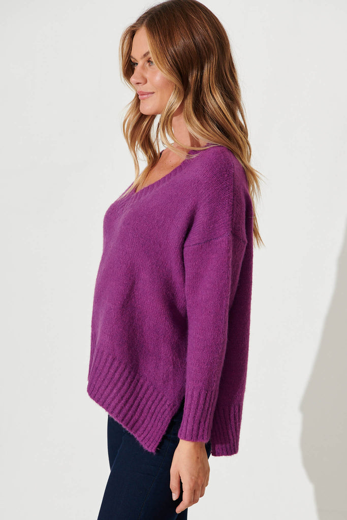 Carmella Knit In Purple Wool Blend - side