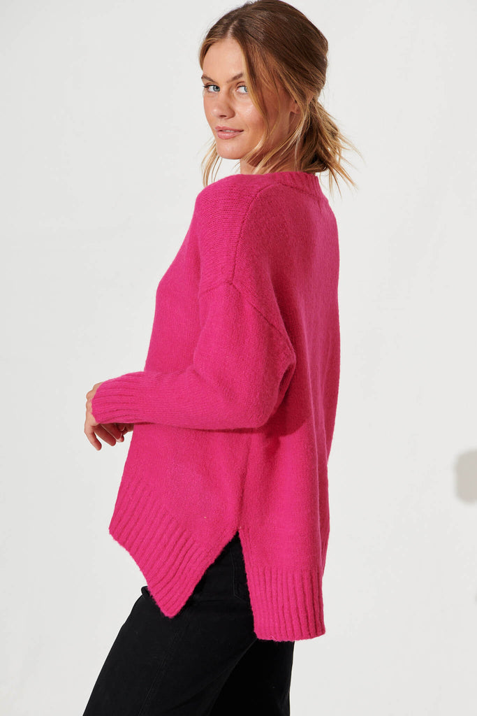 Carmella Knit In Fuchsia Wool Blend - side