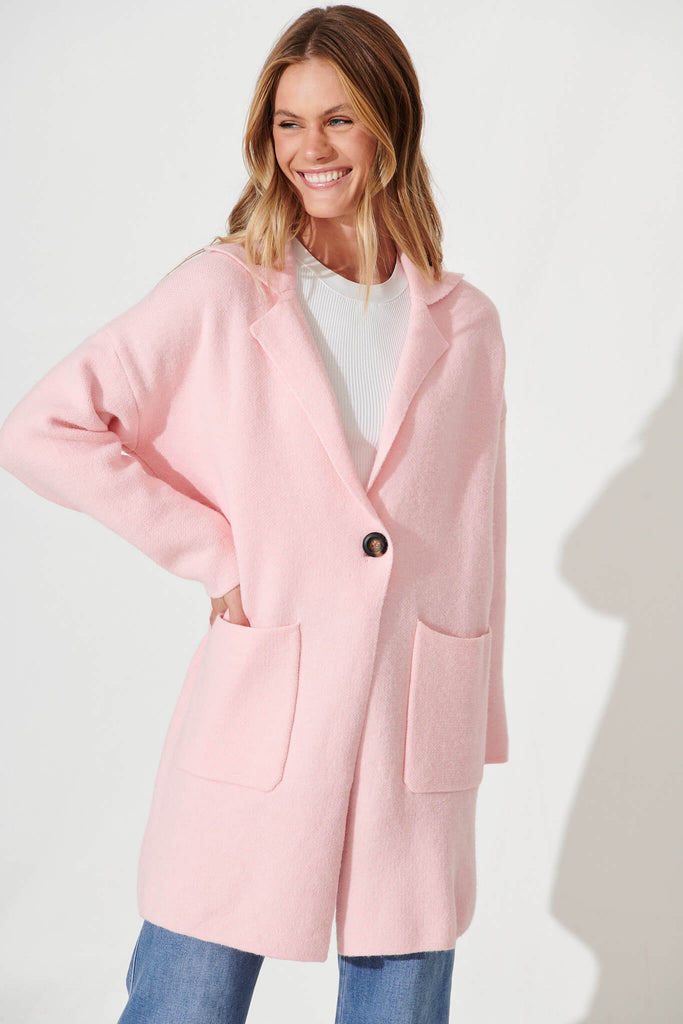 Kimberly Knit Coatigan In Pink Wool Blend - front
