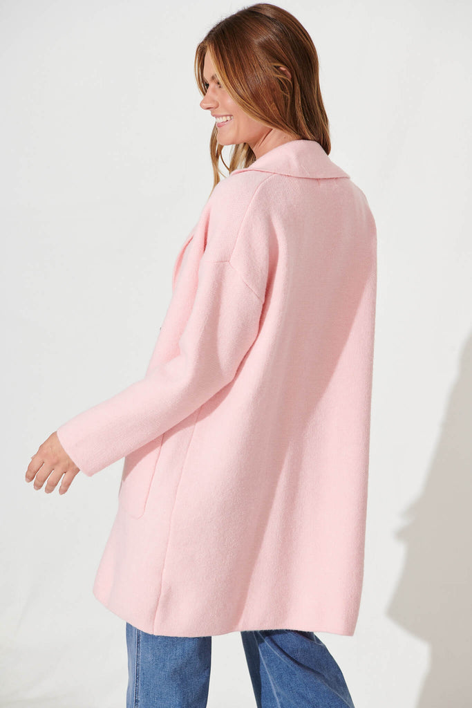 Kimberly Knit Coatigan In Pink Wool Blend - back