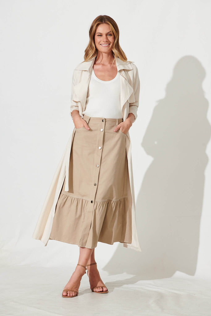 Monique Maxi Skirt In Beige Cotton Blend - full length