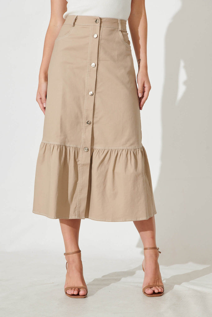 Monique Maxi Skirt In Beige Cotton Blend - front