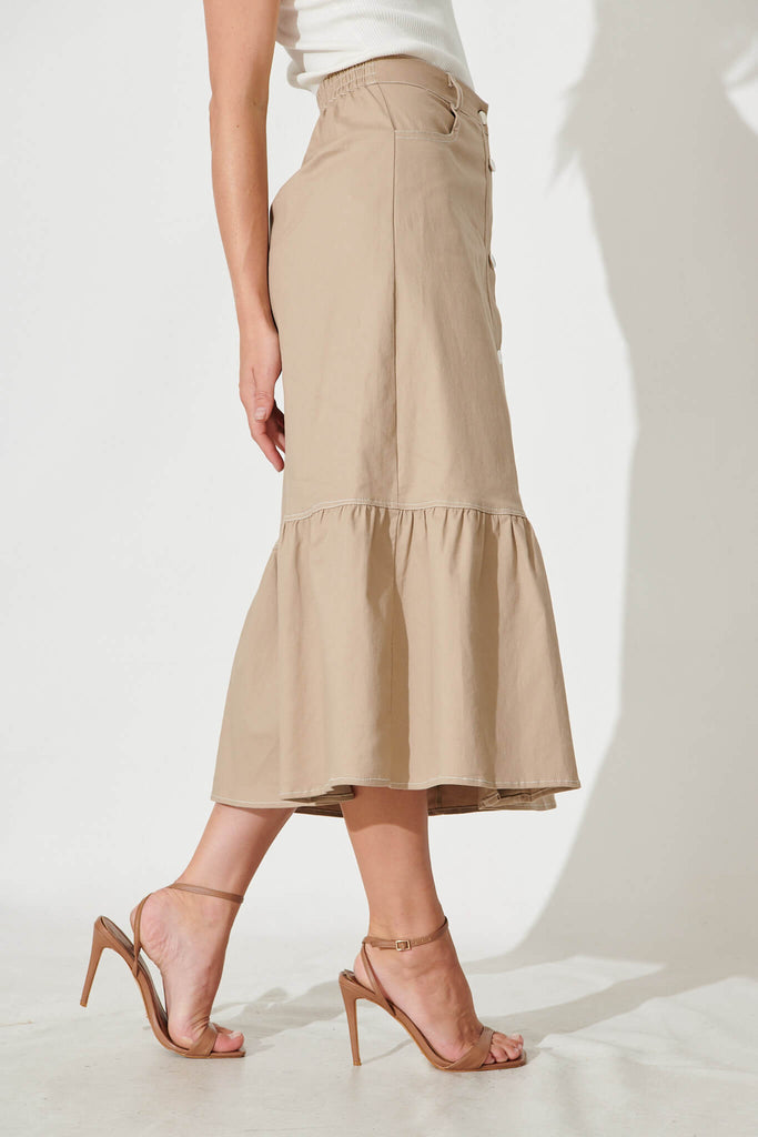 Monique Maxi Skirt In Beige Cotton Blend - side