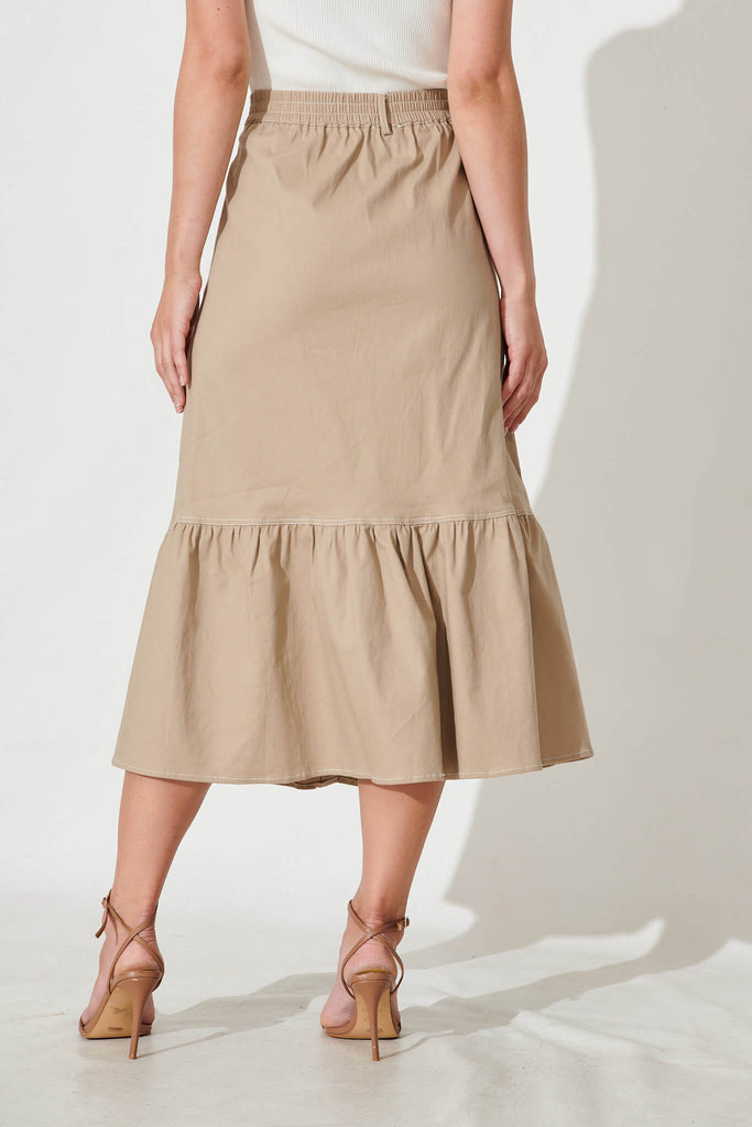 Monique Maxi Skirt In Beige Cotton Blend - back