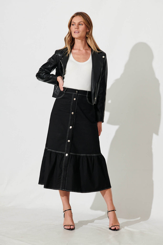 Monique Maxi Skirt In Black Cotton Blend - full length