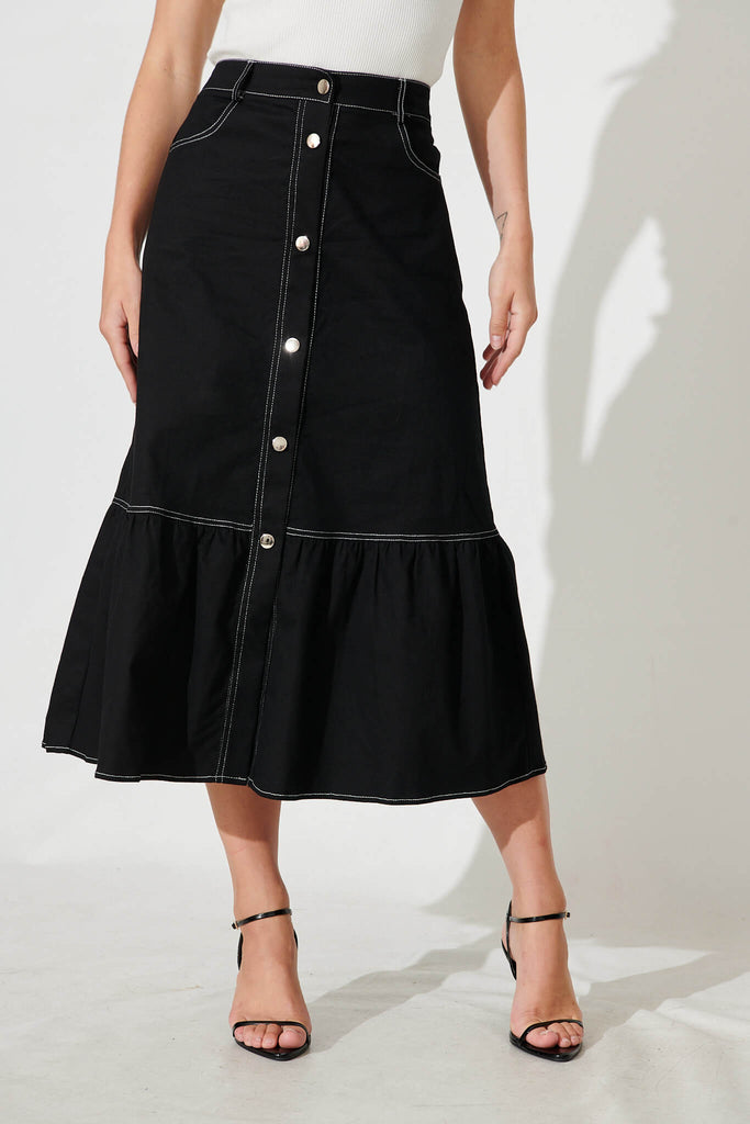 Monique Maxi Skirt In Black Cotton Blend - front